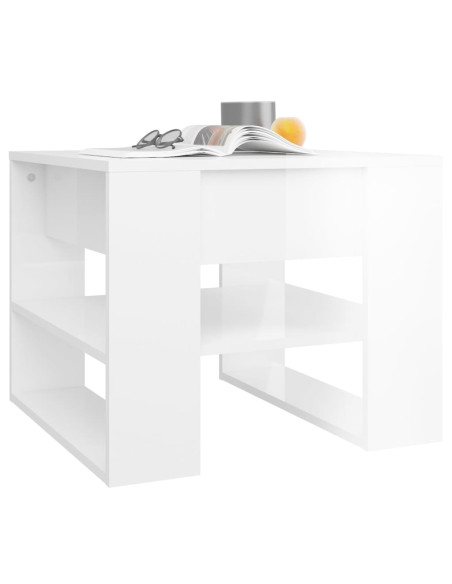 Tavolino Salotto Bianco Lucido 55,5x55x45 cm Legno Multistrato