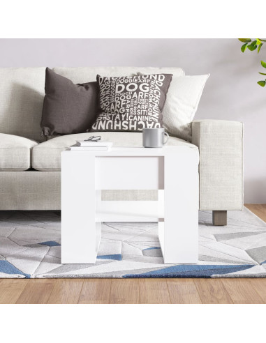 Tavolino Salotto Bianco Lucido 55,5x55x45 cm Legno Multistrato