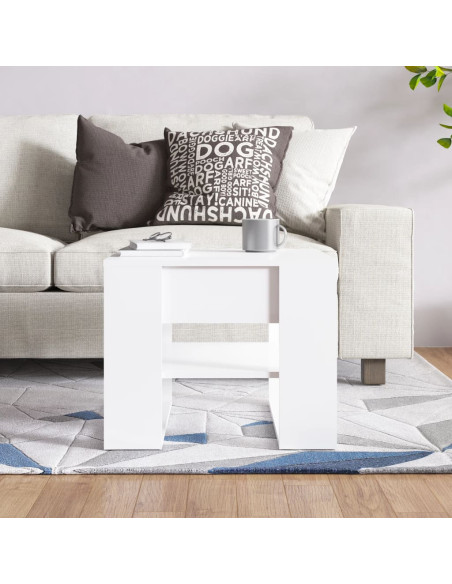 Tavolino Salotto Bianco Lucido 55,5x55x45 cm Legno Multistrato