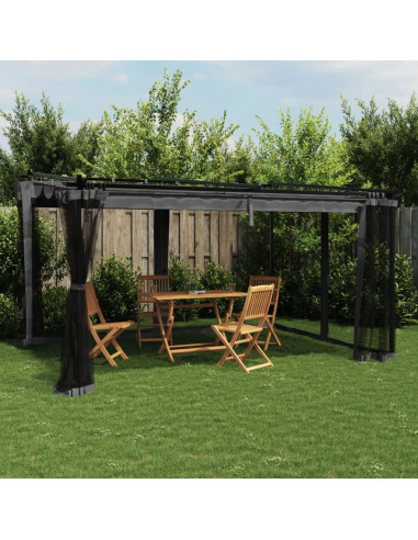 Gazebo con Pareti in Rete Antracite 4x3 m in Acciaio