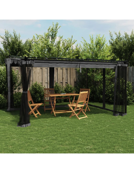 Gazebo con Pareti in Rete Antracite 4x3 m in Acciaio