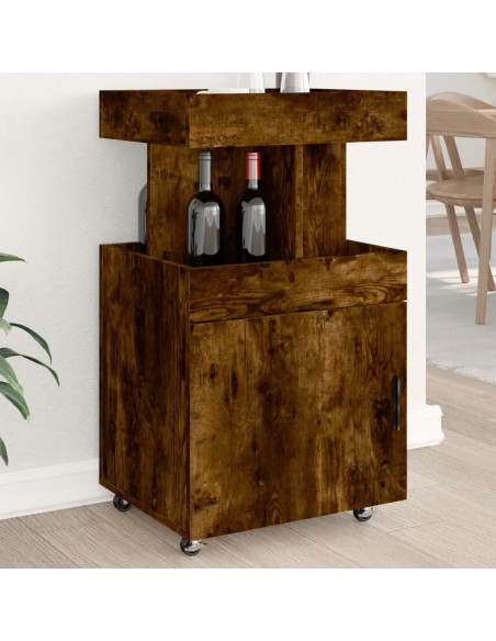 Carrello Bar Rovere Fumo 50x41x89 cm in Legno Multistrato