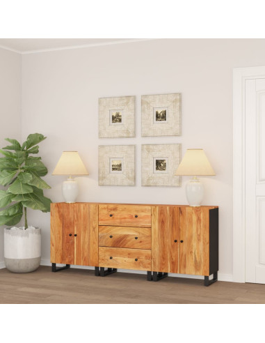 Credenze 3 pz in Legno Massello di Acacia
