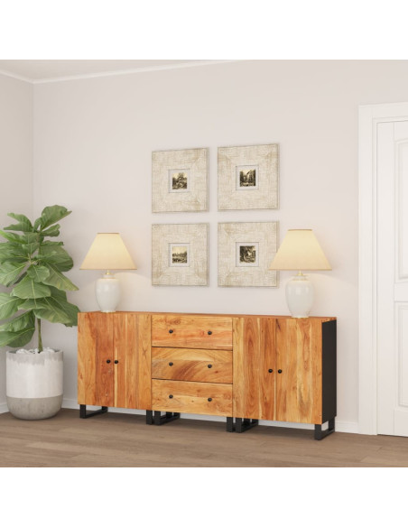 Credenze 3 pz in Legno Massello di Acacia