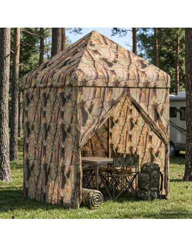 Gazebo Pop-up con 4 Pareti Mimetico Foresta Acciaio POLYSTER