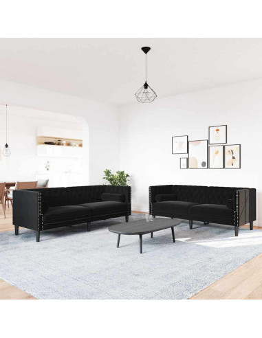 Divano per Soggiorno 2 pcs Nero 194 x 74,5 x 70,5 cm Velluto