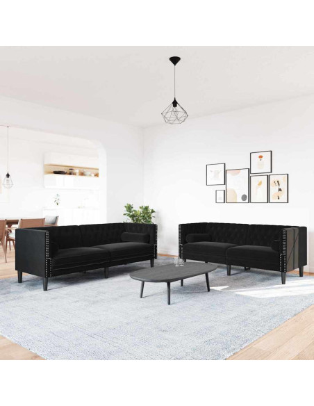 Divano per Soggiorno 2 pcs Nero 194 x 74,5 x 70,5 cm Velluto