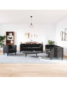 Divano per Soggiorno 3 pcs Nero 194 x 74,5 x 70,5 cm Velluto