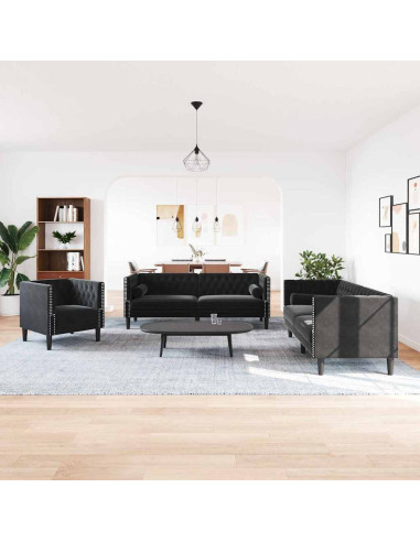 Divano per Soggiorno 3 pcs Nero 194 x 74,5 x 70,5 cm Velluto