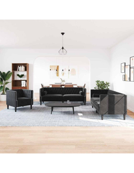 Divano per Soggiorno 3 pcs Nero 194 x 74,5 x 70,5 cm Velluto
