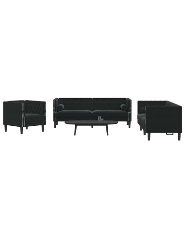 Divano per Soggiorno 3 pcs Nero 194 x 74,5 x 70,5 cm Velluto