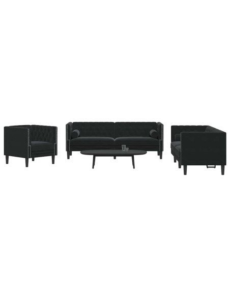 Divano per Soggiorno 3 pcs Nero 194 x 74,5 x 70,5 cm Velluto