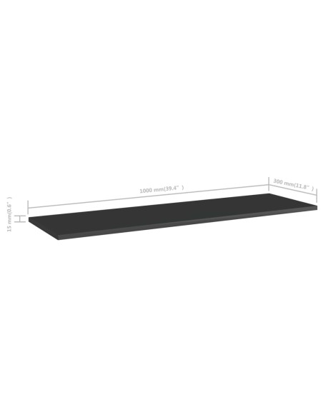 Ripiani per Libreria 8pz Nero Lucido 100x30x1,5cm Multistrato
