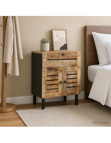 Comodino Naturale 50 x 33 x 60 cm Legno di mango massello