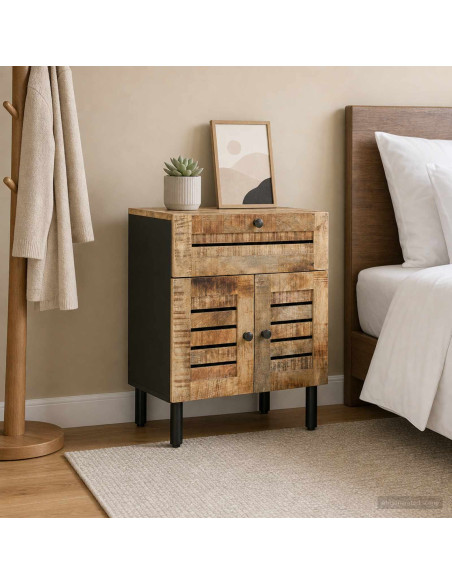 Comodino Naturale 50 x 33 x 60 cm Legno di mango massello