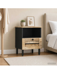 Comodino Naturale 40 x 33 x 46 cm Legno di mango massello