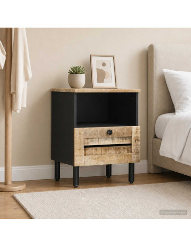 Comodino Naturale 40 x 33 x 46 cm Legno di mango massello