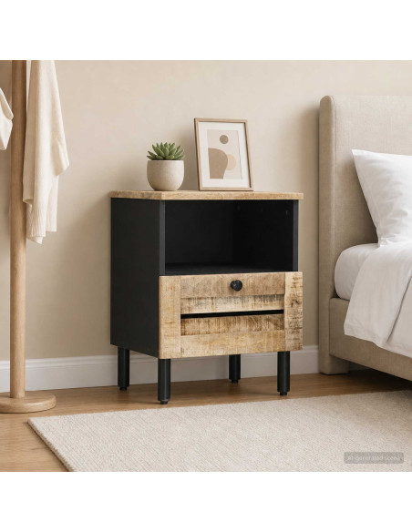 Comodino Naturale 40 x 33 x 46 cm Legno di mango massello
