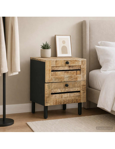 Comodino Naturale 40 x 33 x 46 cm Legno di mango massello