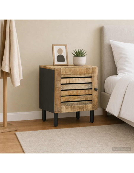Comodino Naturale 40 x 33 x 46 cm Legno di mango massello