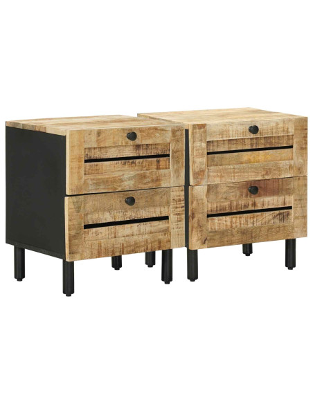 Comodino 2 pz Naturale 40 x 33 x 46 cm Legno di mango massello