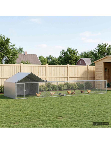 Gabbia per Galline con Tetto e Giardino 2 pz Argento