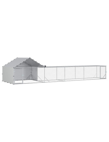 Gabbia per Galline con Tetto e Giardino 2 pz Argento