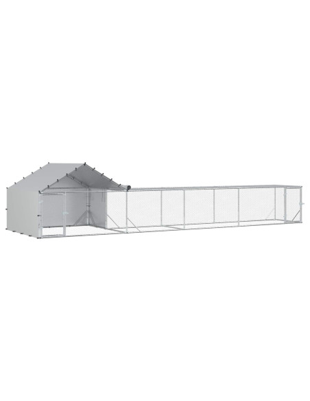 Gabbia per Galline con Tetto e Giardino 2 pz Argento