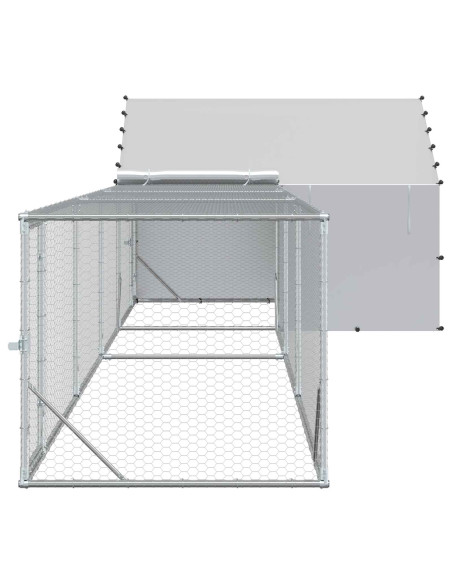 Gabbia per Galline con Tetto e Giardino 2 pz Argento