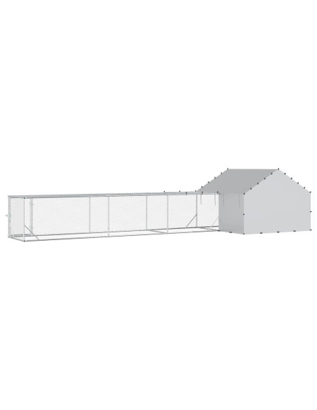 Gabbia per Galline con Tetto e Giardino 2 pz Argento