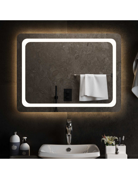 Specchio da bagno LED Trasparente 80 x 60 cm vetro temperato