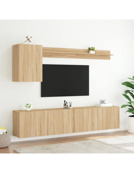 Mobili TV a Muro 5pz Rovere Sonoma in Legno Multistrato