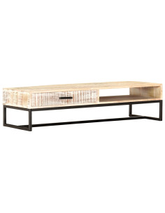 Tavolino da Caffè Bianco 117x50x30 cm Legno Massello di Acacia