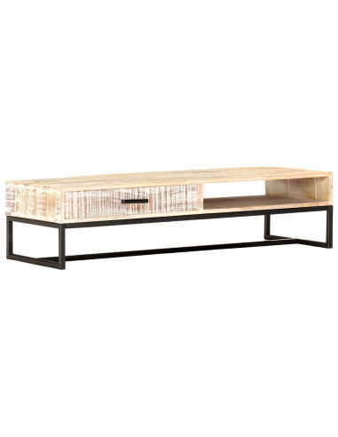 Tavolino da Caffè Bianco 117x50x30 cm Legno Massello di Acacia