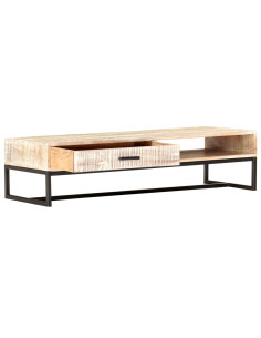 Tavolino da Caffè Bianco 117x50x30 cm Legno Massello di Acacia 2