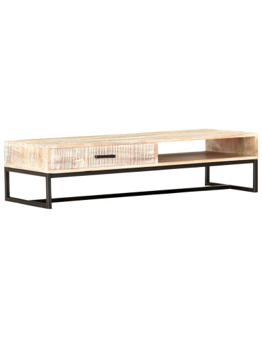 Tavolino da Caffè Bianco 117x50x30 cm Legno Massello di Acacia