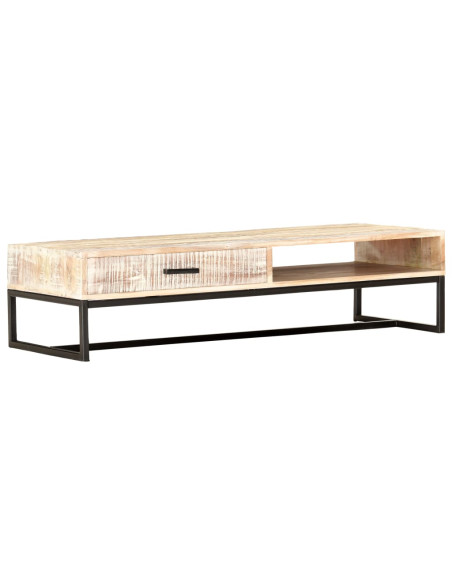 Tavolino da Caffè Bianco 117x50x30 cm Legno Massello di Acacia