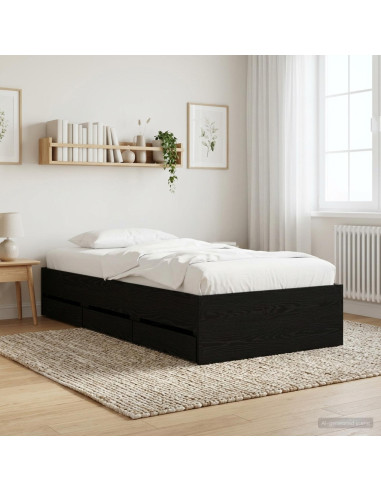 Telaio del letto con storage Rovere Nero 80 x 200 cm