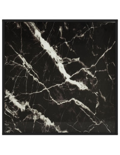 Tavolino da Salotto Nero con Vetro Marmo Nero 90x90x50 cm 2