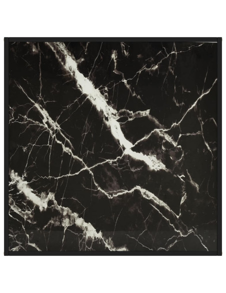 Tavolino da Salotto Nero con Vetro Marmo Nero 90x90x50 cm