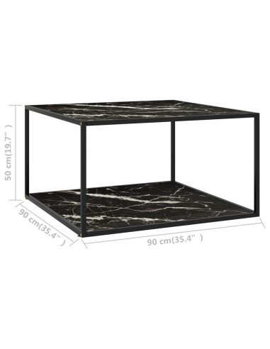 Tavolino da Salotto Nero con Vetro Marmo Nero 90x90x50 cm