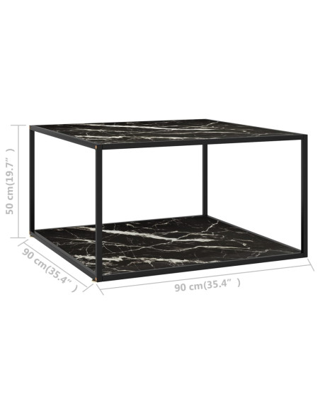 Tavolino da Salotto Nero con Vetro Marmo Nero 90x90x50 cm
