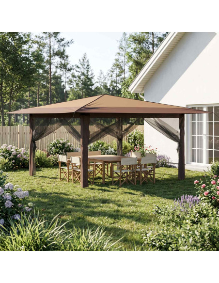 Gazebo con 4 Pareti Laterali 4 x 4 m Beige e Marrone
