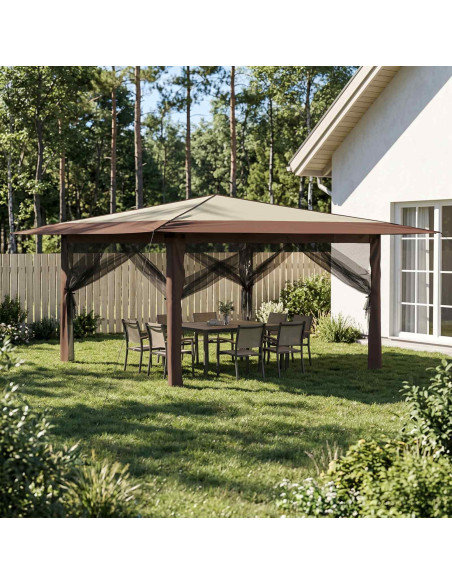 Gazebo con 4 Pareti Laterali 4 x 4 m Crema e Marrone