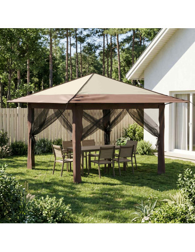 Gazebo con 4 Pareti 3,3 x 3,3 m Crema e Marrone