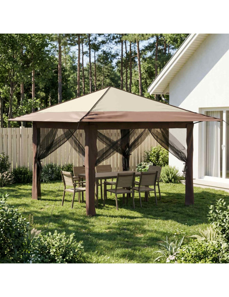Gazebo con 4 Pareti 3,3 x 3,3 m Crema e Marrone