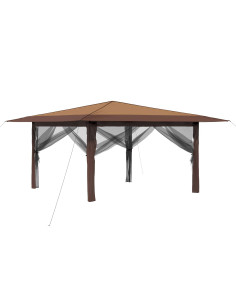 Gazebo con 4 Pareti Laterali 4 x 4 m Beige e Marrone 2