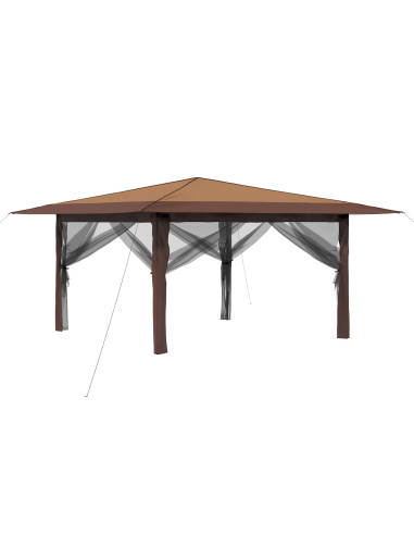 Gazebo con 4 Pareti Laterali 4 x 4 m Beige e Marrone