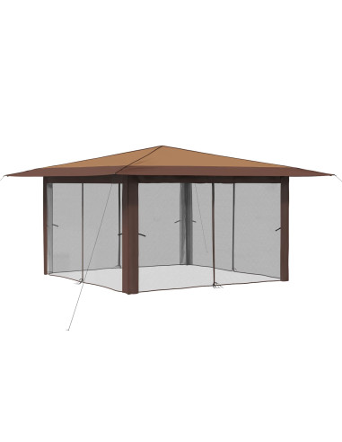 Gazebo con 4 Pareti Laterali 4 x 4 m Beige e Marrone