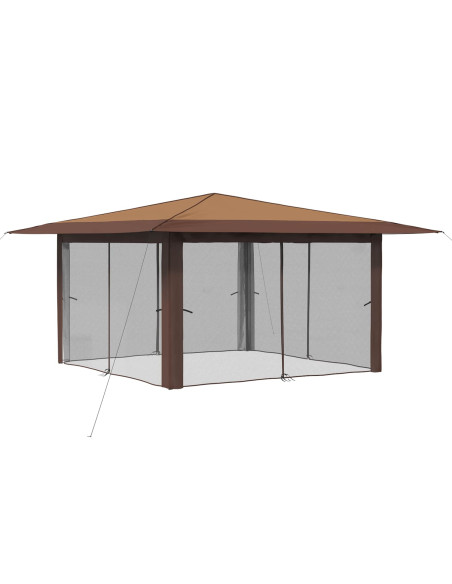 Gazebo con 4 Pareti Laterali 4 x 4 m Beige e Marrone